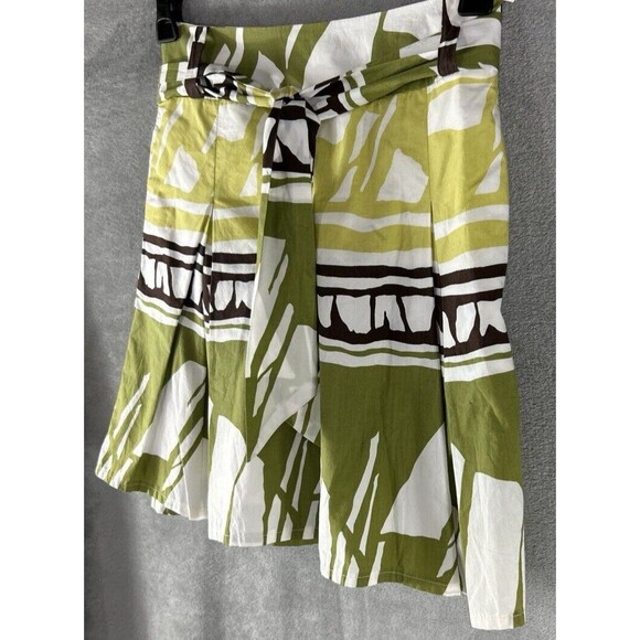 Talbots Petites 2 Pleated Native Batik Flare Skirt Tie Belt Boho Skater Lined - Picture 3 of 13